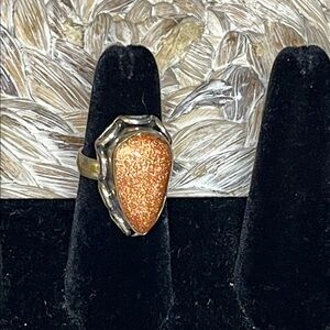 Silver Tone Sunstone Teardrop Ring